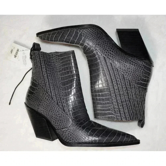 Zara Dark Grey Animal Print Mock Croc Cowboy Ankle Boots UK5 EU38 US7.5 - Picture 1 of 12